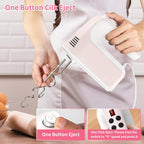 CBQ Hand Mixer Electric, 9 Speed 400W Handheld Mixer with Digital, Touch Button, Turbo, Storage Case, 5x Stainless Steel Accessories, Mixer Electric Handheld for Cake, Cookie, Egg (Pale Pink)