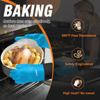 Walfos Silicone BBQ Gloves - Heat Resistant Grilling Gloves, Premium Non-Slip Kitchen Silicone Oven Mitt with Protective Cotton Layer Inside, Waterproof, Great for Grilling, Kitchen and Cooking, Blue