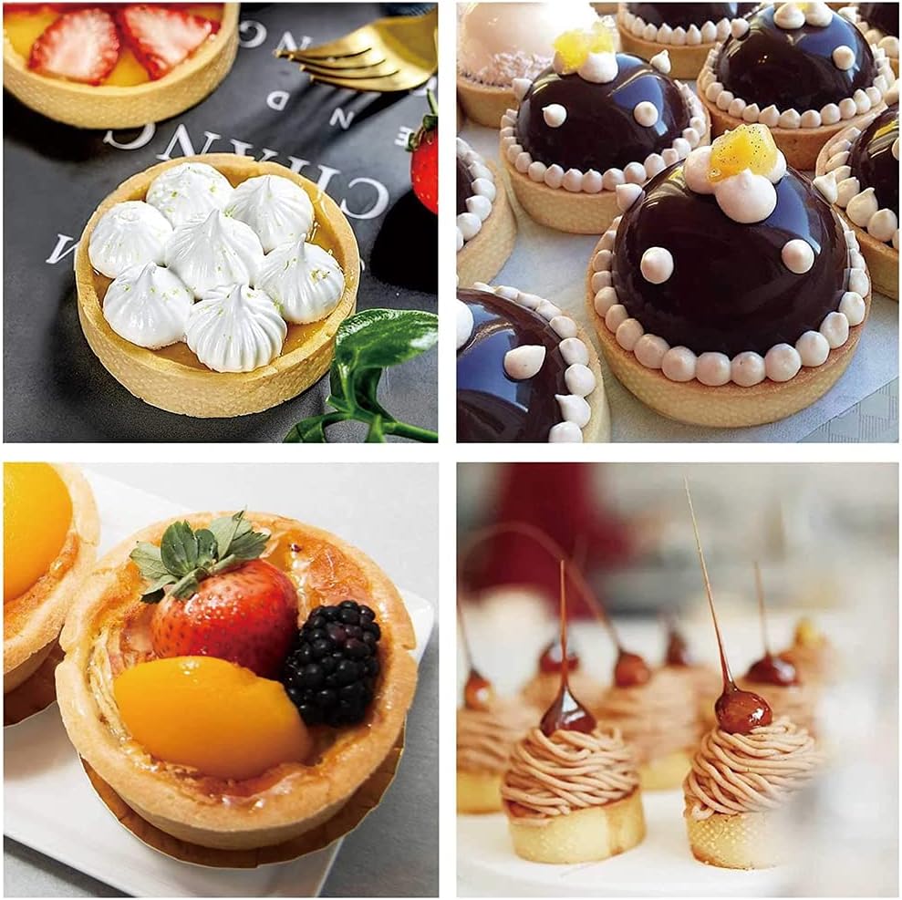 Guowall Stainless Steel Round Tart Ring Metal Perforated Cake Mold Pastry Molud for Circle Tartlet French Dessert Small Fruit Tarte Crust (6pcs)