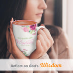 Christian Art Gifts Inspirational Ceramic Coffee & Tea Scripture Mug for Women: She Speaks with Wisdom Bible Verse, Microwave & Dishwasher Safe Drinkware, Multicolor Floral, White & Dark Pink, 12 oz.