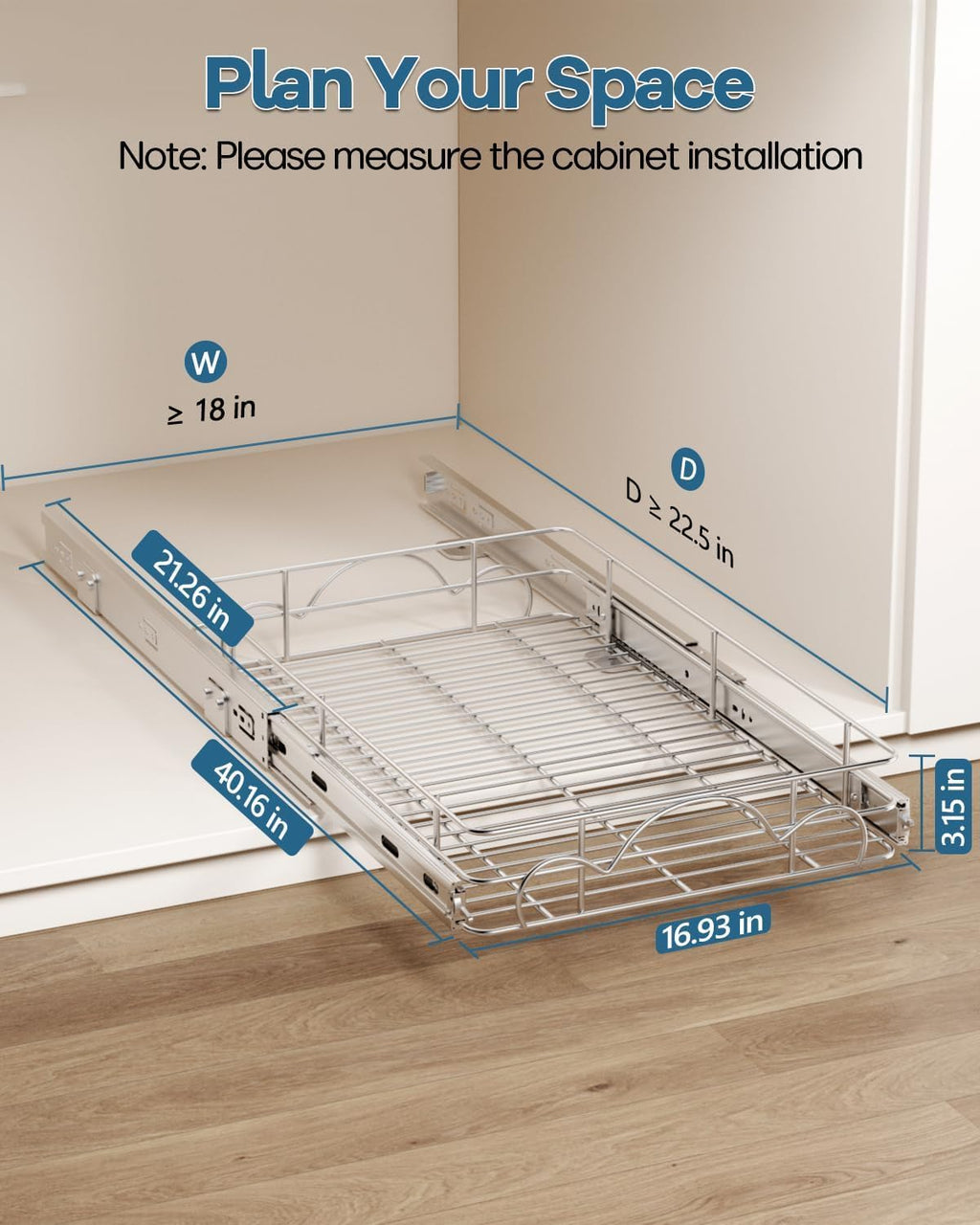 17" W*21" D Pull Out Cabinet Organizer, Home Shelf Organization, Heavy-Duty Pull Out Shelves for Cabinets, Slide Out Drawers Organizer for Kitchen, Pantry