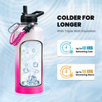 Insulated Water Bottle 87 oz, Triple Wall Vacuum Stainless Steel (Cold for 48 Hrs), Leak Proof & Non-BPA, Modern Water Flask Jug with Paracord Handle & Straw Spout Lids, Ombre Pink