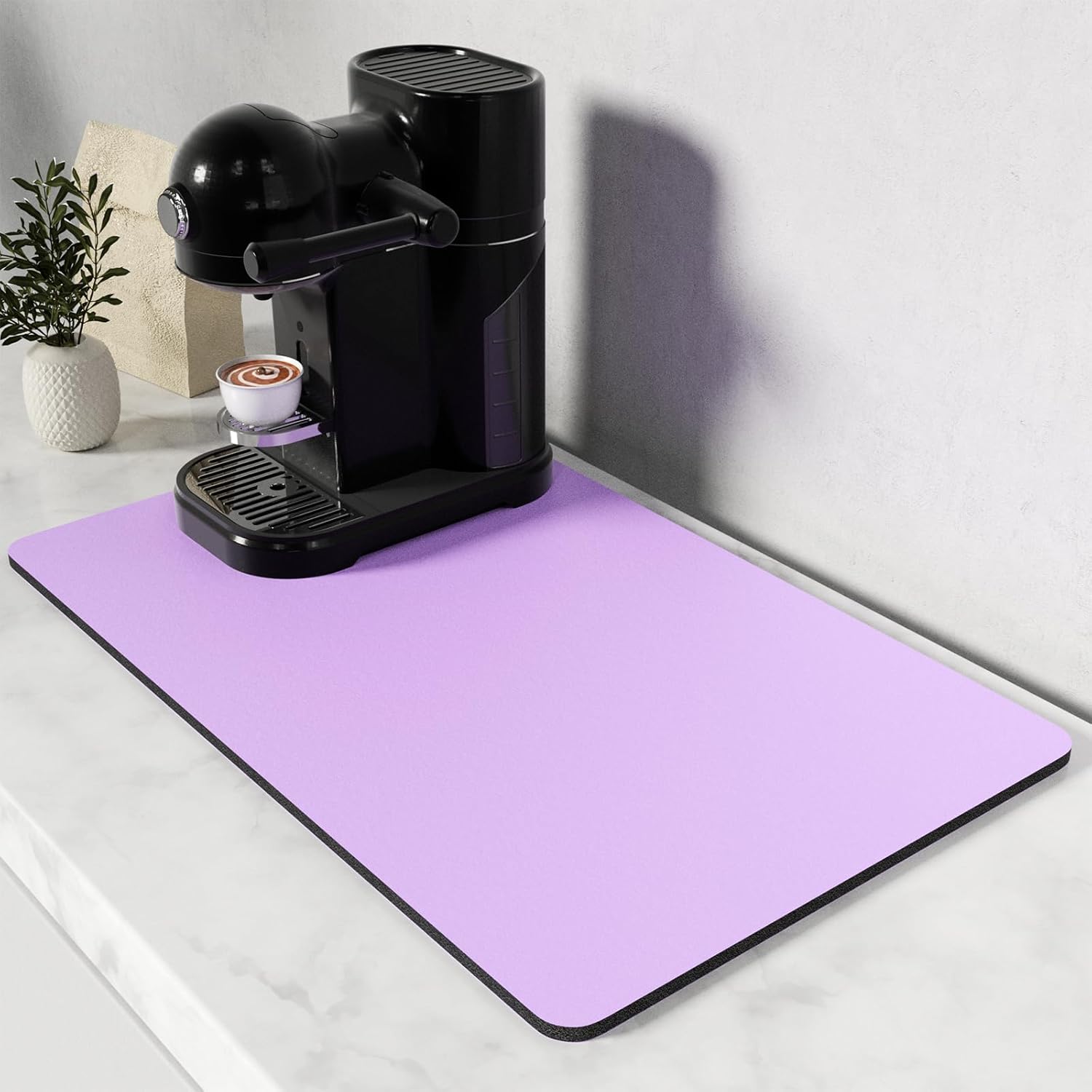 Rnivvi Coffee Mat, 12" x 19" Coffee Bar Mats for Espresso Machine Station Accessories and Organizer, Hide Stain Rubber Backed Absorbent Dish Drying Pad for Kitchen Counter, Cute Bar Decor Pad, Purple