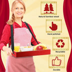 Marsui 2 Pcs Halloween Snack Trays with Straps 15 x 11 x 2 Inch Wooden Movie Night Snack Drink Trays Vendor Usherette Popcorn Drink Beverage Carrier for 20's Theme Carnival Party Costume(Red)