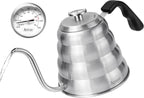 Gooseneck Kettle for Manual Drip Coffee & Tea 40oz Stainless Steel Pour Over Coffee Kettle with Thermometer Tea Kettle for Stovetop,1200ml,6 Cup,Silver,1Pack