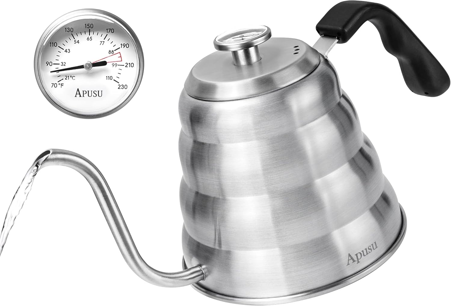 Gooseneck Kettle for Manual Drip Coffee & Tea 40oz Stainless Steel Pour Over Coffee Kettle with Thermometer Tea Kettle for Stovetop,1200ml,6 Cup,Silver,1Pack
