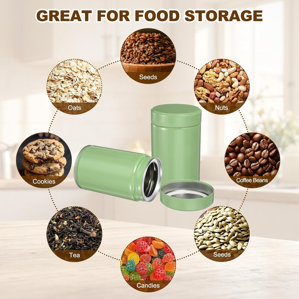 uxcell 2Pcs Round Tea Canisters, 5" x 3" Airtight Metal Tea Containers for Loose Tea, Coffee Beans, Spices - Durable, Compact, and Stylish Storage Tea Tin(Silver Green)