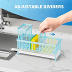 Cisily Blue Sponge Holder for Kitchen Sink, Sink Caddy Organizer with High Brush Holder, Kitchen Countertop Organizers and Storage Essentials, Rustproof 304 Stainless Steel, Soap Dispenser Organize