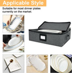 Platter Storage Case - Stackable China Storage Containers Hard Shell with Durable Zipper & Label & Sturdy Handles, 5.3” Height, Structured Top, 4 Felt Dividers Included (Dark Gray)