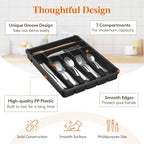 Lifewit Silverware Organizer with Lid, Covered Utensil Tray for Kitchen Drawer and Countertop, Plastic Cutlery and Flatware Storage Box for Spoons Forks Knives Holder Case, 7 Compartments, Black
