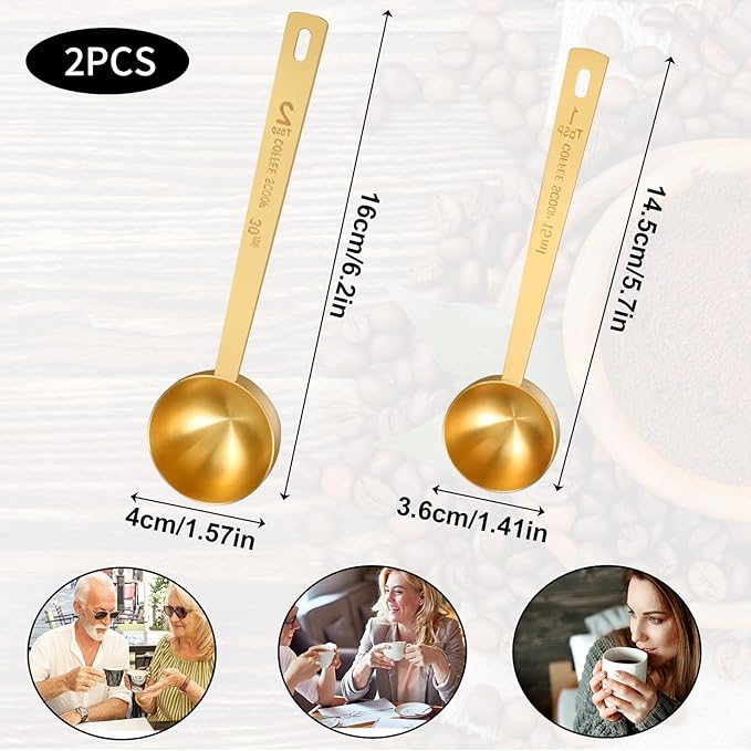 2 PCS Gold Measuring Spoons, 15 Ml and 30 Ml Stainless Steel Coffee Spoons Set Coffee Scoop for Ground Coffees, Long Handle Tablespoon Measuring Spoon for Milk Sugar Protein Brewin Gold Tea Spoon