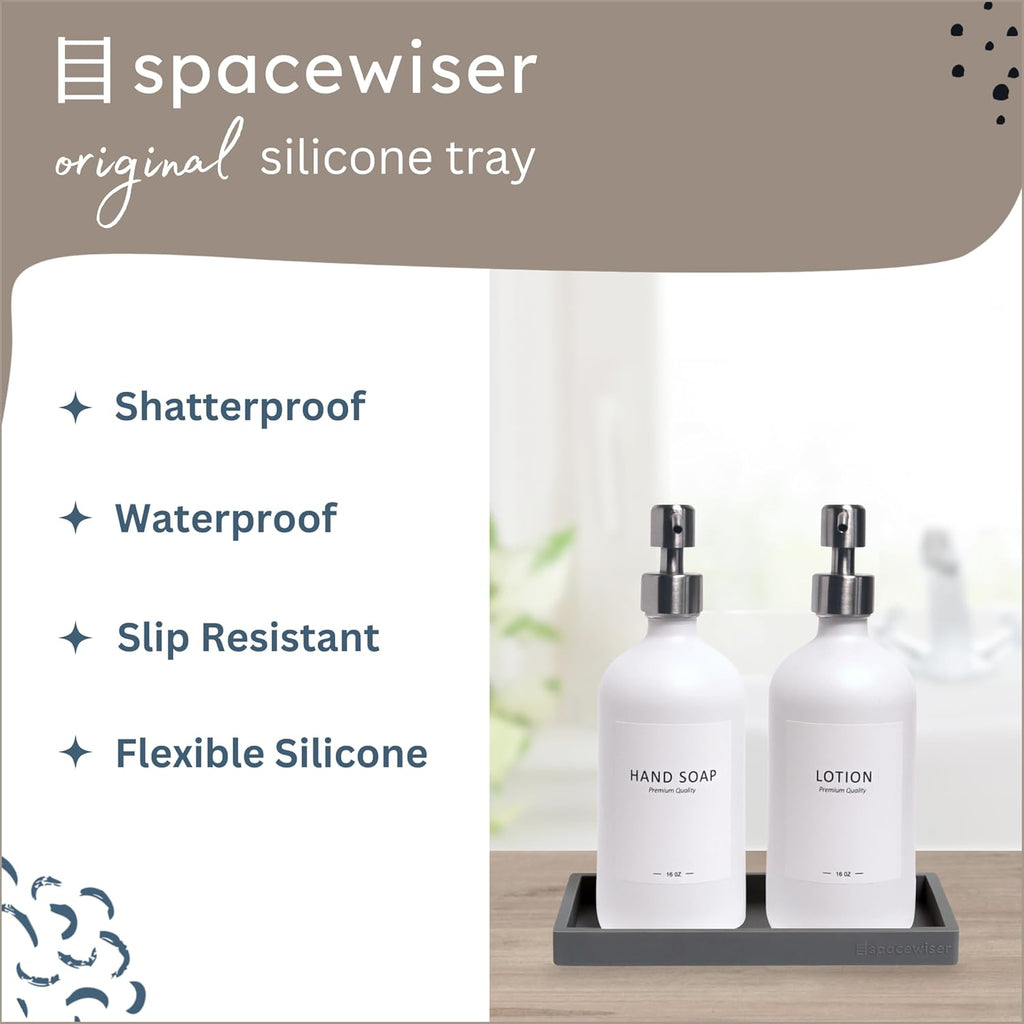 Countertop and Vanity Tray - Small 7.7" Silicone Tray for Soap Dispenser Bottles, Bathroom Trays, Kitchen Sink Soap Trays, Sink Caddy Kitchen Sinks Organizer, Soaps Dish & Sponge Holder Mat