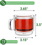 BTaT- Stackable Insulated Coffee Mugs, Glass Tea Mugs, Set of 4 (12 oz, 350 ml), Double Wall Glass Coffee Cups, Tea Cups, Latte Cups, Beer Glasses, Latte Mug