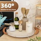 13" Lazy Susan Turntable Organizer for Table Top, Round Wooden Lazy Susan for Cabinet Kitchen Decor Centerpieces Coffee Table, Storage Condiments Spices, Bathroom Vanity Tray for Soap, White