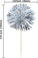 Gyufise 30Pcs Foil Firework Cupcake Toppers Sparkle Tinsel Cake Toppers Tinsel Drink Cake Decoration Cocktail Picks for Birthday Wedding Graduation Party Supplies Dark Silver