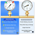 MEANLIN MEASURE 0~60Psi Liquid Filled Pressure Gauge 1/4" NPT 2.5" FACE DIAL Stainless Steel Glycerin Filled WOG Water Oil Air Lower Mount (with 2PCS Snaps)
