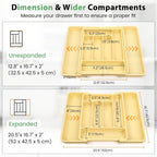 Caperci Large Silverware Organizer for Kitchen Drawer & Utensils - Expandable Drawer Organizer for Cutlery, Flatware & Gadget, BPA-Free Thick Plastic, Wider Compartments & Non-skid Feet (Desert Sand)