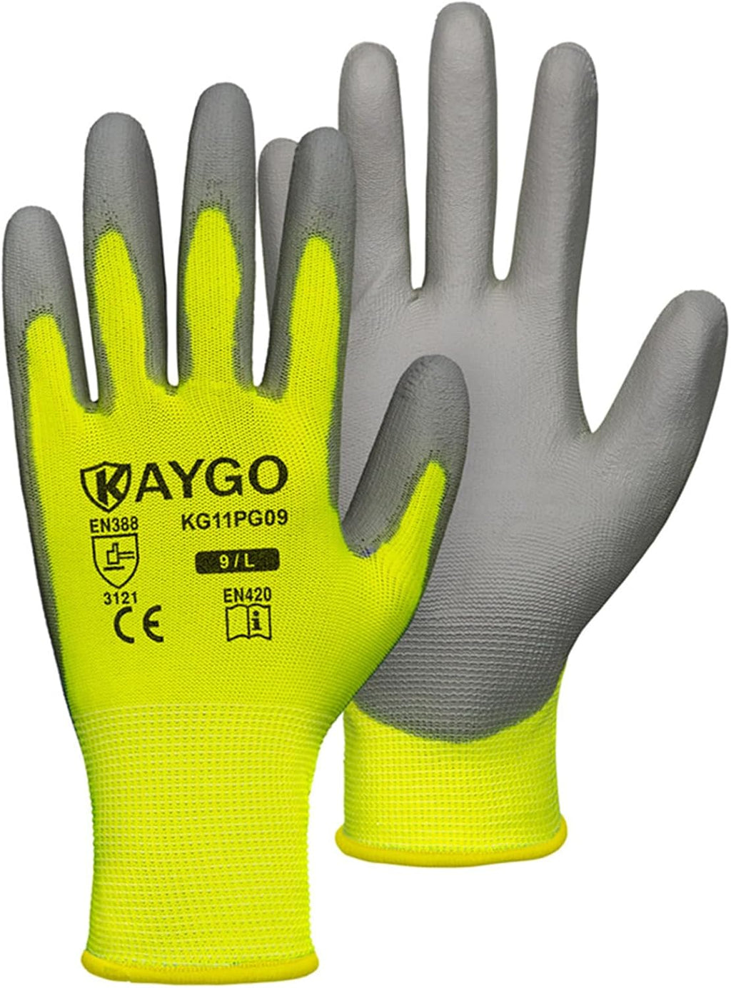 Safety Work Gloves for Men and Women PU Coated, 60 Pairs Seamless Knit Glove with Thin Polyurethane Coated Smooth Grip on Palm&Fingers, Ideal for General Light Duty Work, KG11PB Green,L