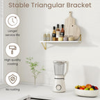 Deep Floating Shelves for Wall, 24W x 8D Wall Mounted Shelves Set of 2, Wide Display Ledge Shelf with Sturdy Metal Brackets for Living Room, Bathroom, Bedroom and Kitchen, White with Gold Brackets