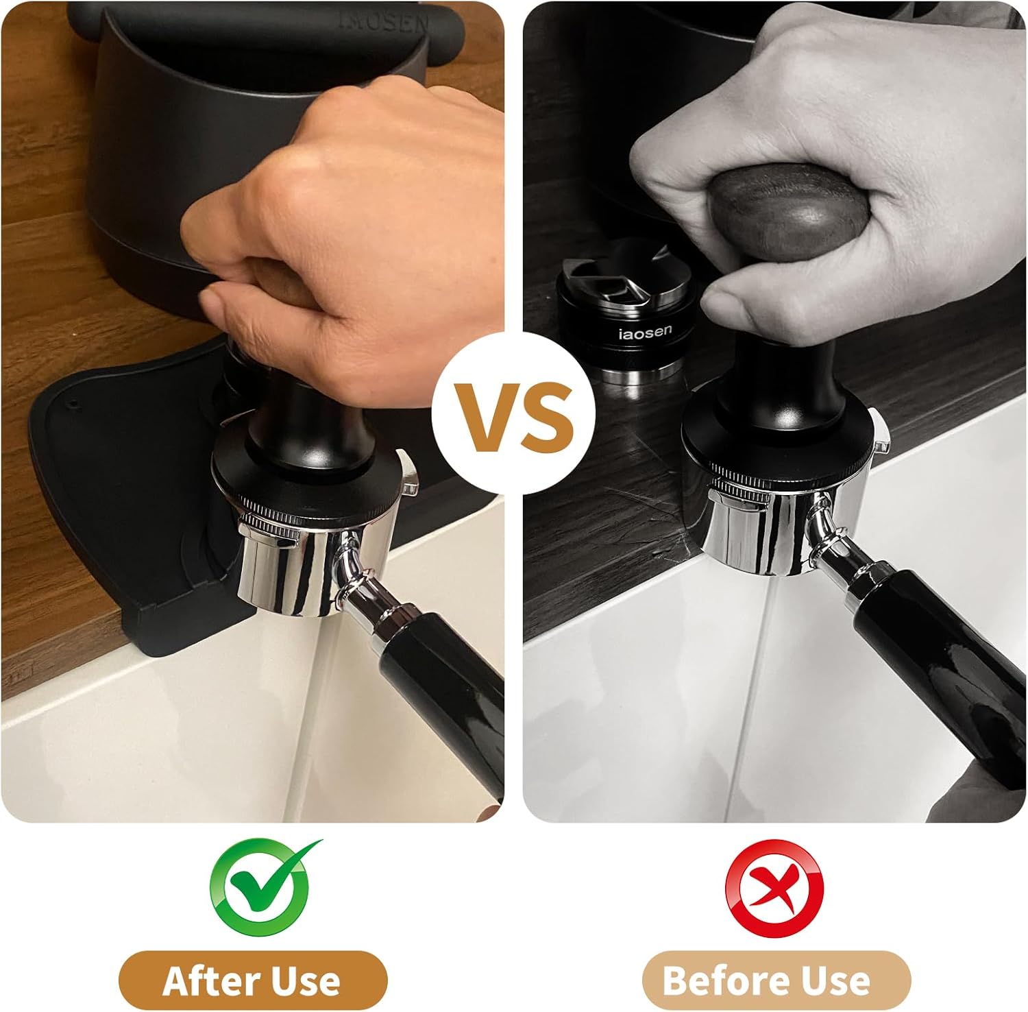 6.3Inch Large Espresso Knock Box Silicone coffee Tamper Mat Espresso Machine Accessories Set of 2 with Removable Knock Bar and Anti-Slip Base for Home Office Barista Tools for Bar Shop