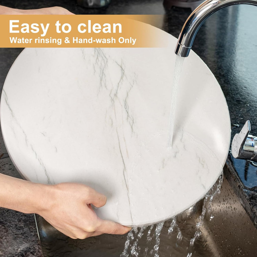 Koville Natural White Marble Cutting Board, 16 Inch Marble Cutting Boards for Kitchen Countertop, Stone Cheese Boards Pastry Boards for Baking, Charcuterie, Trivet, Round Serving Slab for Counter