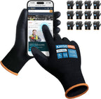KAYGO Safety Work Gloves PU Coated for Men and Women, 12 Pairs KG11PB, Seamless Knit Glove with Two Fingers Touchscreen, breathable and lightweight Ideal for General Duty Work (2XL,Black)