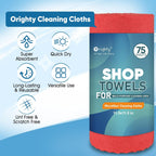 Orighty Microfiber Cleaning Cloths, 75 Sheets Shop Towels, Reusable Paper Towels Shop Rags, Washable Microfiber Towel Roll Cleaning Rags for Cars, House, Kitchen, 11.5’’ x 11.5’’, Red