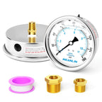 MEANLIN MEASURE 0~160Psi Stainless Steel 1/4" NPT 4" FACE DIAL Liquid Filled Pressure Gauge WOG Water Oil Air Back Mount, with 1/4" x 1/2" NPT and 1/4" x 3/8" NPT Hex Bushing