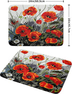Poppy Dish Drying Mat 18x24 inch for Kitchen Vintage Red Orange Floral Dish Drying Pad Oil Painting Flower Dish Drainer Mats Absorbent Microfiber Protector for Countertop Coffee Bar