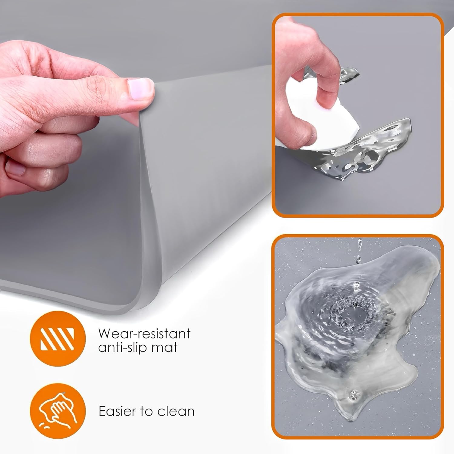 Silicone Coffee Mat with Raised Edges, 20'' x 15'', Bar Countertops, Accessories Fit Under Coffee Maker Espresso Machine, Dish Drying Mat, Baking Mat (Gray)