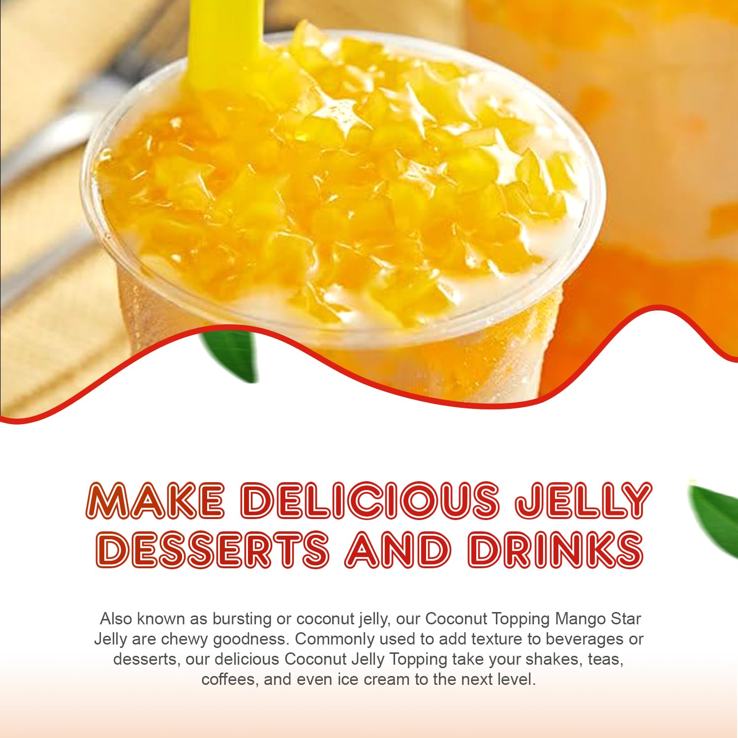 New Fanale Coconut Jelly Topping nata de coco for Boba Tea | Ice Cream | Yogurt | Smoothie | Milk Tea | Desserts Mango Star Shaped, 6.6 pound (Pack of 4) | JEL004-CS