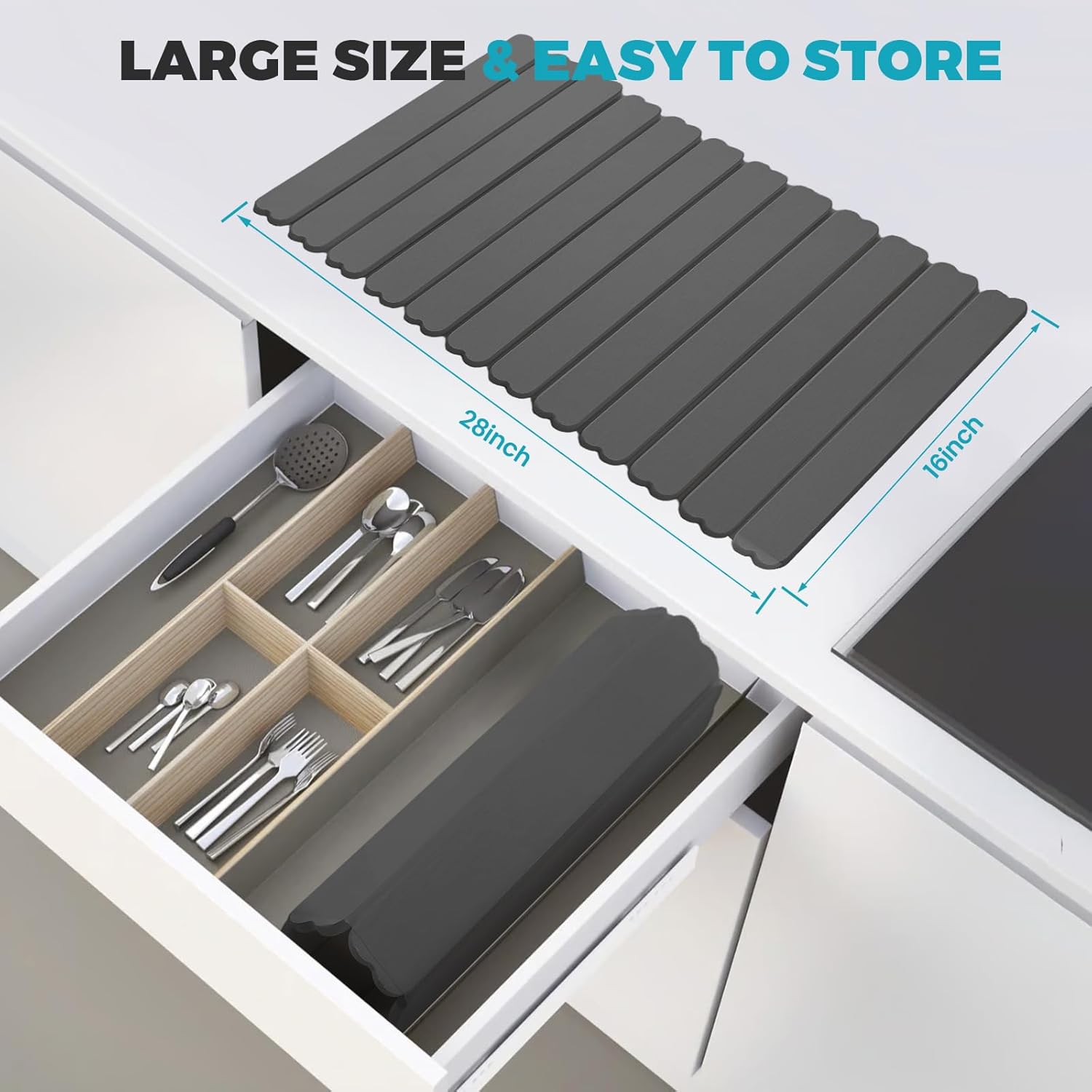 Extral Large Quick Dry Stone Drying Mat for Kitchen Counter,28x16 Inch Collapsible Eco-Friendly Absorbent Diatomaceous Earth Mat for Dishes Cups,Dish Drying Mats (Dark grey-Love shape, 28x16 inch)