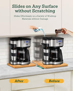 Bamboo Appliance Slider, Sliding Tray for Coffee Maker, Kitchen Countertop Appliance Rolling Tray, Coffee Pot Slider Tray with Rubber Wheels, Wide - Large (16"D x 13"W)