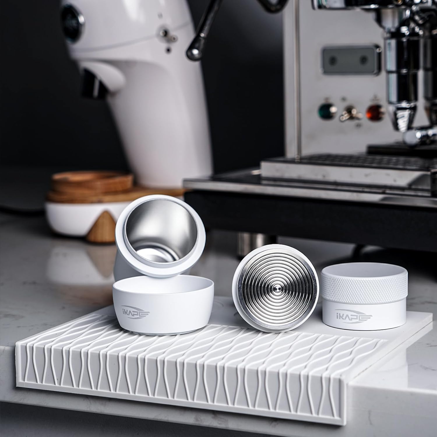 IKAPE 51mm Espresso Tamper, Premium Barista Coffee Tamper with Calibrated Spring Loaded, 100% Flat Stainless Steel Base Tamper for Espresso Machine(White)