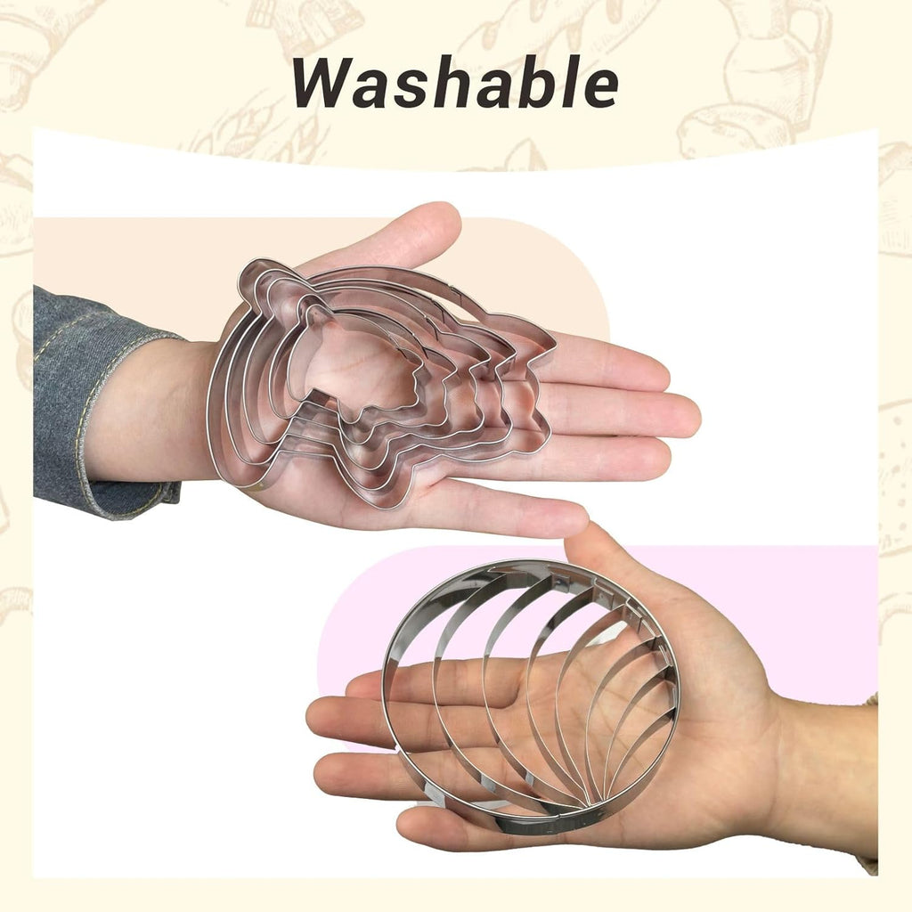 Concha Cutter Mexican bread mold with 5 sizes of pig biscuit cutting machine set, Concha Stamp double-sided mold for baking biscuits (Single sided mold+5 pigs)