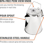 GSI Outdoors Percolator Coffee Pot I Glacier Stainless Steel Ultra-Rugged for Brewing Coffee Over Stove and Fire | Ideal for Group Camping, 28 Cup