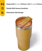 RTIC 30oz Essential Tumbler with Lid, Insulated, Stainless Steel, Metal, Double Wall Vacuum-Insulation, Ceramic Lined, Travel Cup for Iced Coffee, Tea, Hot and Cold Drink, Harvest