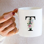 Retreez Initial A-Z Floral Botanical Bouquet Alphabet Monogrammed Monogram Mug 11 Oz Ceramic Tea Coffee Mugs - Appreciation Thank You Wedding Birthday Gifts for her friend coworker sister - T Initial