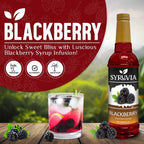 Syruvia Blackberry Syrup - 25.4 fl oz. Kosher and Gluten-Free. Ideal for Enhancing Drinks, Sodas, Shakes, Desserts, and More.