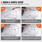 VEVOR 20"Wx21"D Pull Out Cabinet Organizer, 20"Wx21"D 2 Tier Heavy Duty Slide Out Pantry Shelves, Chrome-Plated Steel Roll Out Drawers, Sliding Drawer Storage, 21.5"Wx22"D Install Size for Cabinet