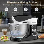 Stand Mixer, POWWA 6.5 QT 10 Speeds Tilt-Head Electric Stand Mixer, 3-In-1 Kitchen Mixer with Bowl, Dough Hook, Whisk and Beater, Food Mixer for Baking and Daily Use (Black White)