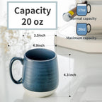 Hasense Ceramic Coffee Mugs Set of 2, 20 oz Tea Cups with Comfortable Handles, Perfect for Coffee, Latte, and Hot Beverages, Microwave and Dishwasher Safe, Deep Blue