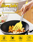 Pack of 2 Silicone Solid Turner, Non Stick Slotted Kitchen Spatulas, High Heat Resistant BPA Free Cooking Utensils, Ideal Cookware for Fish, Eggs, Pancakes(Yellow)