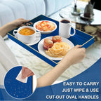 MAONAME Navy Blue Serving Tray with Handles, Modern Decorative Tray for Coffee Table, Plastic Rectangular Tray for Ottoman, Bathroom, Decor, 15.8” x 10.2” x1.4