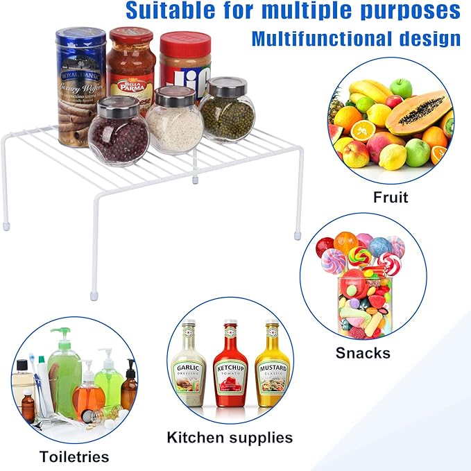 SIBAO Kitchen Cabinet Storage Shelf Rack/Plastic Feet - (13.1 x 10.2 Inch) - Steel Metal - Rust Resistant Finish - Cups, Dishes, Cabinet & Pantry Organization (4, White)