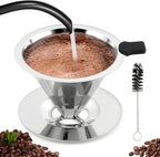Pour Over Coffee Dripper with Cleaning Brush, Stainless Steel Cone Coffee Filter Fine Mesh Double Layer, Paperless Reusable Coffee Filter, Drip Cone Brew Coffee Strainer(SIZE:Small)