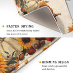 Happy Thanksgiving Day Harvest Dish Drying Mat for Kitchen Counter,Sunflower Maple Leaves Pumpkin Drying Mat 18 x 24 Inch with Absorbent Reversible Microfiber Dish Drying Pad for Coffee Bar