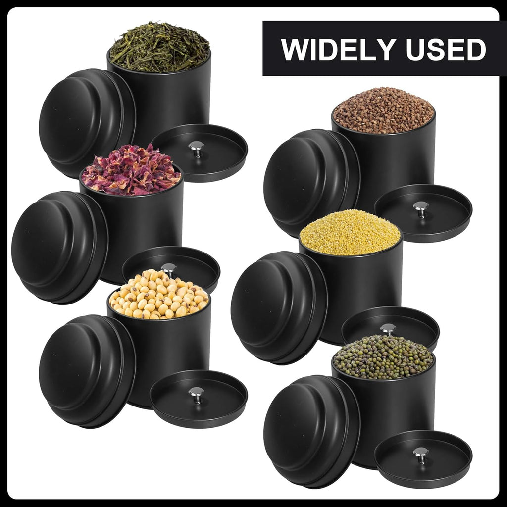 15 Pieces Tea Canisters 8 oz Round Tin Can Containers with Sealed Double Lids for Loose Leaf Tea,Coffee, Sugar, Candy, Spices Storage(Black)