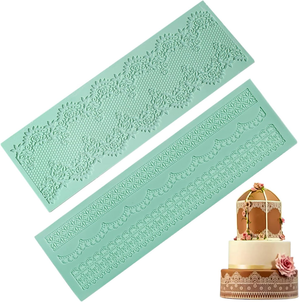 GROWTAIL 2pcs Lace Molds Silicone,Cake Fondant Embossing Mat,Lace Molds for Cake Decorating Edible Lace