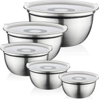 Mixing Bowls Set of 5, Stainless Steel Salad Bowls with Lids, Nesting Metal Mixing Bowls for Baking, Cooking, Prepping & Food Storage